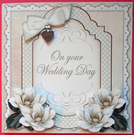 Cream Magnolia Wedding Day Fancy 7in Decoupage Topper by Eunice Roberts