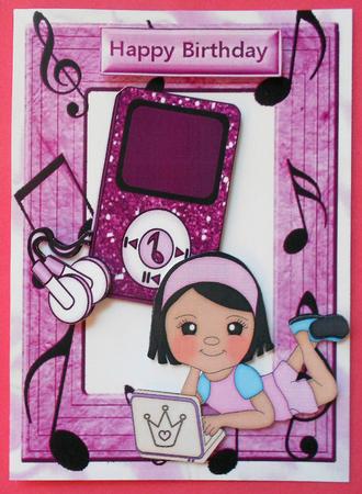Ethnic Girl with Her Pink Mp3 Player and Laptop by Eunice Roberts