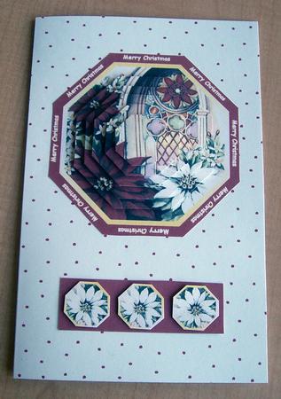Christmas Poinsettias in Church Window Octagon Card by Eunice Roberts