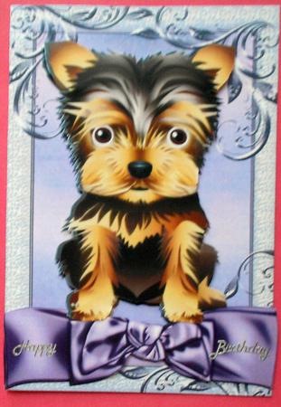 Cute Yorkshire Terrier Puppy with Lilac Bow by Eunice Roberts