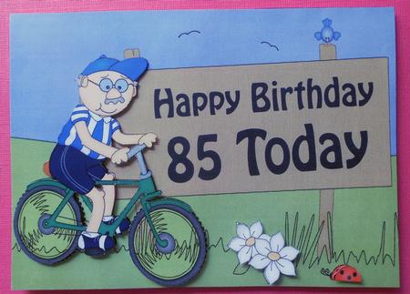 5x7 85th Birthday Bert's Bike Scallop Corner by Eunice Roberts