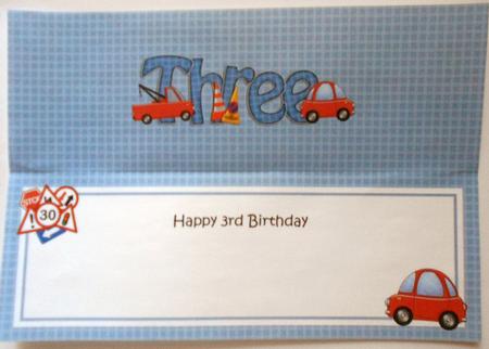 Large Dl 3rd Birthday Cars Insert by Eunice Roberts