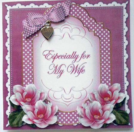 Cerise Magnolia My Wife Fancy 7in Decoupage Topper by Eunice Roberts