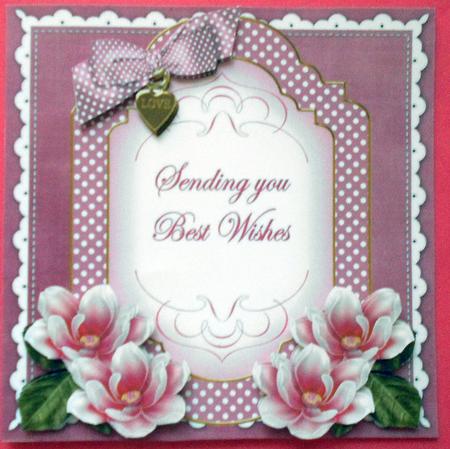 Cerise Magnolia Best Wishes Fancy 7in Decoupage Topper by Eunice Roberts