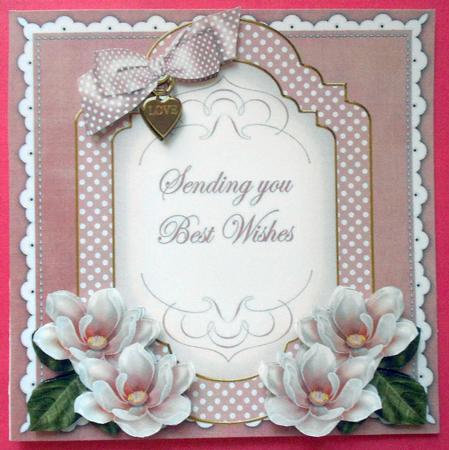 Pink Magnolia Best Wishes Fancy 7in Decoupage Topper by Eunice Roberts