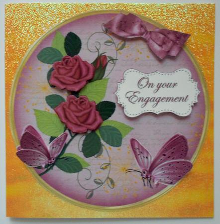 Cerise Rose Engagement 7in Circle Decoupage Topper by Eunice Roberts