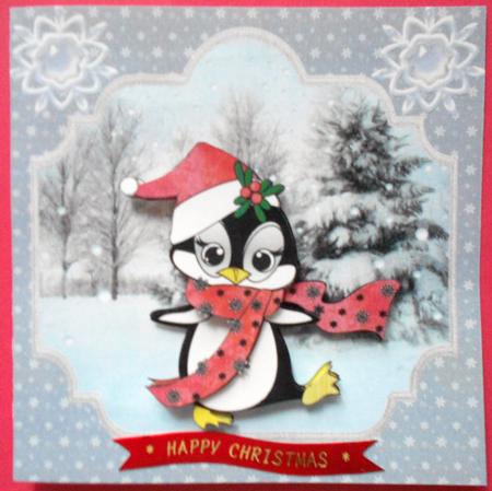 Holly Sprig Penguin 7x7 Card and Decoupage by Eunice Roberts