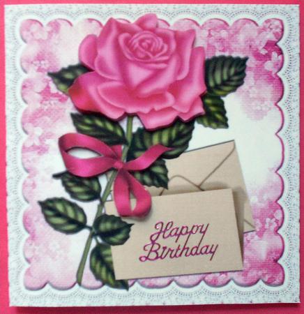 Pretty Pink Rose with Envelope on Lace 8x8 by Eunice Roberts