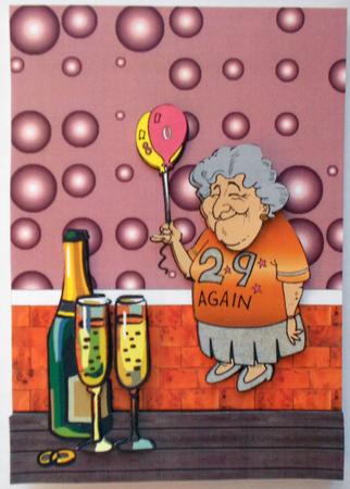 29 Again Quick Card Front with Decoupage and Ages by Eunice Roberts
