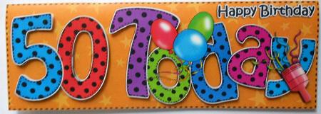Large Dl 50th Birthday Celebrations Card & 3D Decoupage by Eunice Roberts