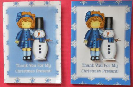 Little Girl in Blue & Snowman - Christmas Thank You Cards by Eunice Roberts