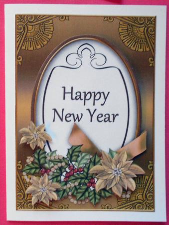 Gold Poinsettia Happy New Year Oval 7x5 Step by Step by Eunice Roberts