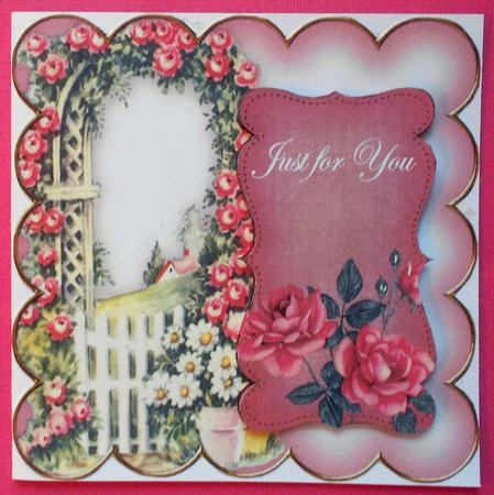 Pink Rose Arch Just for You 8in Scallop Topper by Eunice Roberts