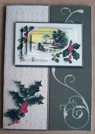 Oval Christmas Scene with Holly by Eunice Roberts