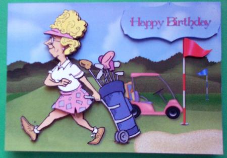 Lady Golfer Card Front and Decoupage by Eunice Roberts