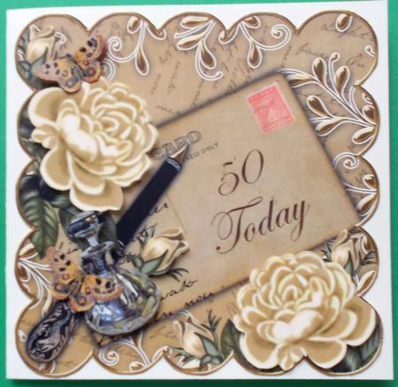 Cream Roses 50 Today 8in Scallop Decoupage Topper by Eunice Roberts