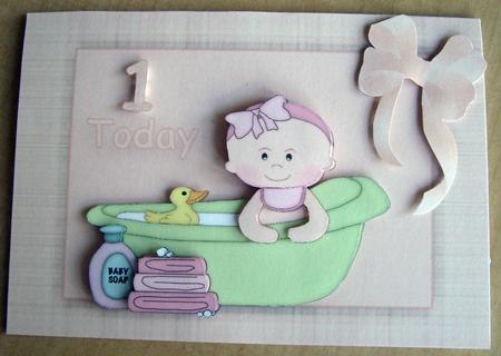 1 Today Bath Time Girl Quick Card Front with Decoupage by Eunice Roberts