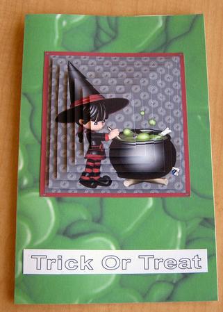 Red Witch with Cauldron Pyramid by Eunice Roberts