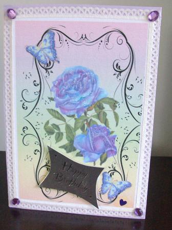 Pretty A5 Card with Lilac Irridescent Roses by Eve Bartlett