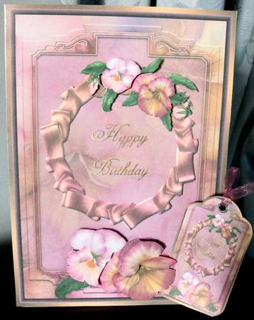 Birthday Pansies with Decoupage and Tag by Eve Bartlett