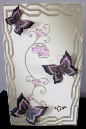3 Butterflies & Swirly Flowers Various Occasions Card Front by Eve Bartlett