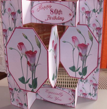 Whispy Pinks Floral 3 Panel Pop Up Card by Eve Bartlett