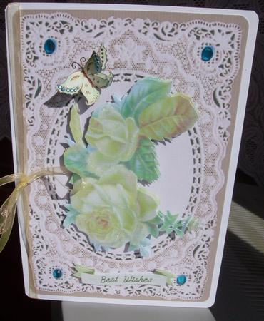 Beautiful Cream Roses on Ecru Lace and Pretty Background by Eve Bartlett