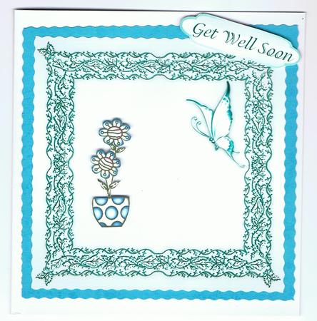 Butterflies and Lace Square Card Front in Aqua by Eve Mcmean