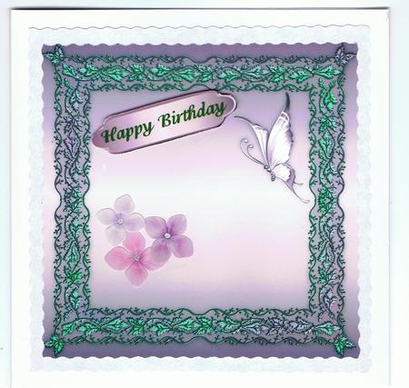 Butterflies and Lace Square Card Front in Dusky Pink by Eve Mcmean