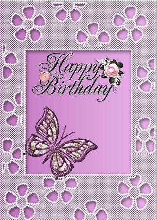 Purple A5 Lace Daisy Sq Frame Blank Card by Eve Mcmean