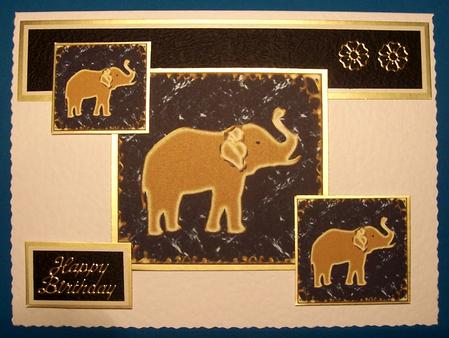 Golden Elephants on Black Marble Card Fronts by Eve Thirkle