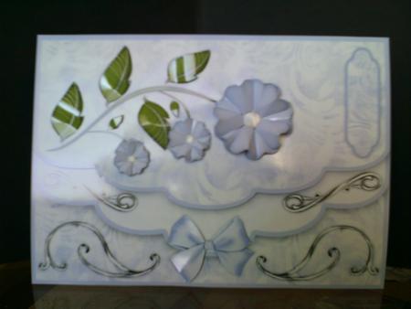 Blue Pansies Double Scallop Faux Envelope Card Front by Faith Irvine