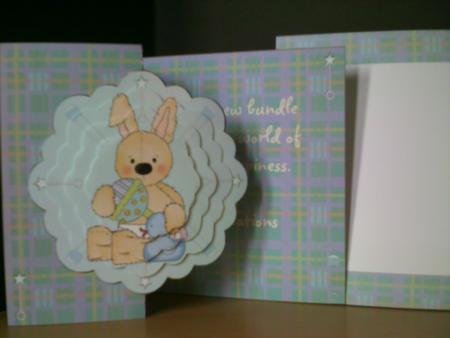 Stuffed Bunny Boy Scalloped Fold Back Card Kit by Faith Irvine