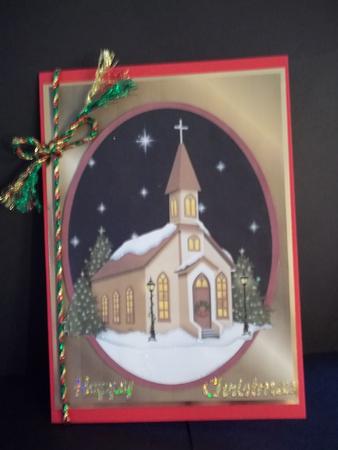A Christmas Church Quick Card Front with Decoupage by Faith Irvine