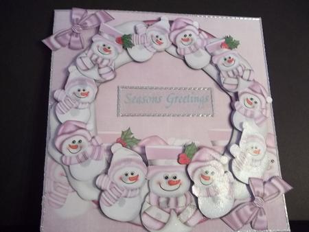 Lilac Snowmen 8in Decoupage 3D Ring Card Kit by Faith Irvine