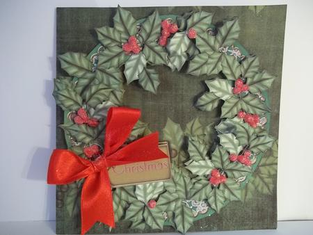 Christmas Holly Green 8in Decoupage 3D Ring Card Kit by Faith Irvine