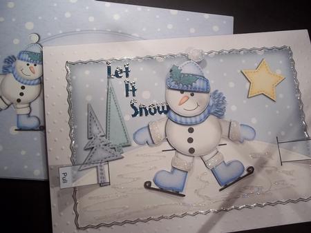 3D Xmas Skating Snowman Animated Moveable Decoupage Card by Faith Irvine