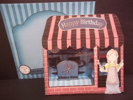 3D Short Back N Sides Shoppe Window Pop Up Card Decoupage by Faith Irvine