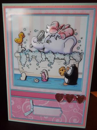 Pampered Elephant Card Front & Decoupage by Faith Irvine