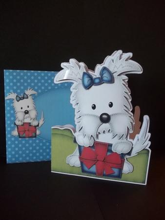 3D Jock Westie's Present Shaped Card Decoupage N Envelope by Faith Irvine