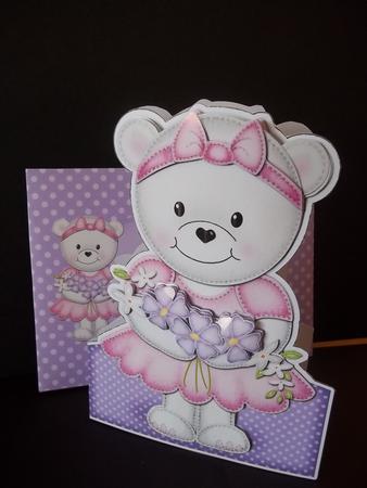 3D Teddy Tess's Flowers Shaped Card Decoupage N Envelope by Faith Irvine