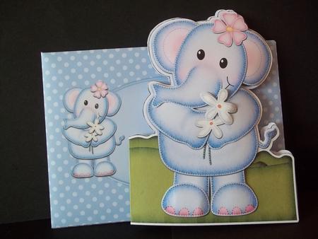 3D Lola Elephant's Flowers Shaped Card with Decoupage by Faith Irvine