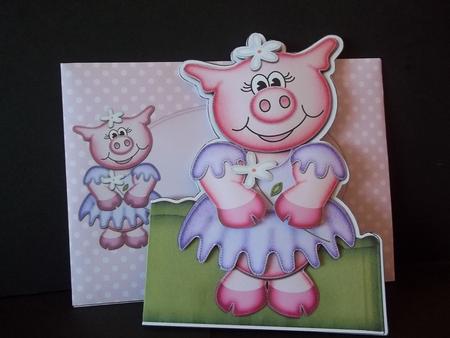 3D Zoe Piggy's Flower Shaped Card with Decoupage by Faith Irvine