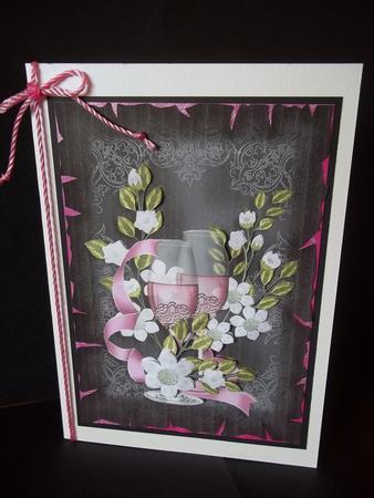 Pink Wine and White Flowers Card Front with Decoupage by Faith Irvine