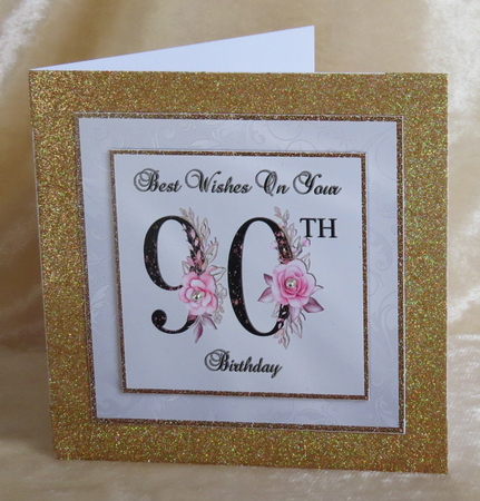 Floral Number 90 Birthday Card Front by Faye Volo