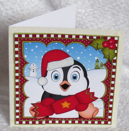 Christmas Penguin 8 x 8 Scalloped Corner Topper by Faye Volo