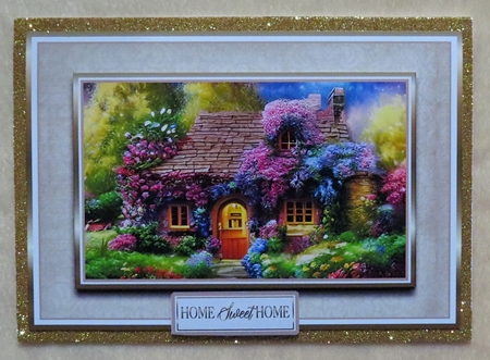 A5 Home Sweet Home Card Front, Topper, Flower Decoupage & Sentiments by Faye Volo