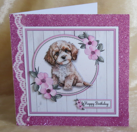 6x6 Cavapoo Birthday Card Front, Topper, Decoupage & Sentiments by Faye Volo