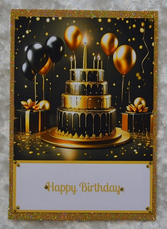 Black and Gold Birthday 5 X 7 Card Front. by Faye Volo