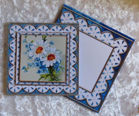 Blue Daisies Em Anglaise Scallop Square 3D Card Kit by Faye Volo
